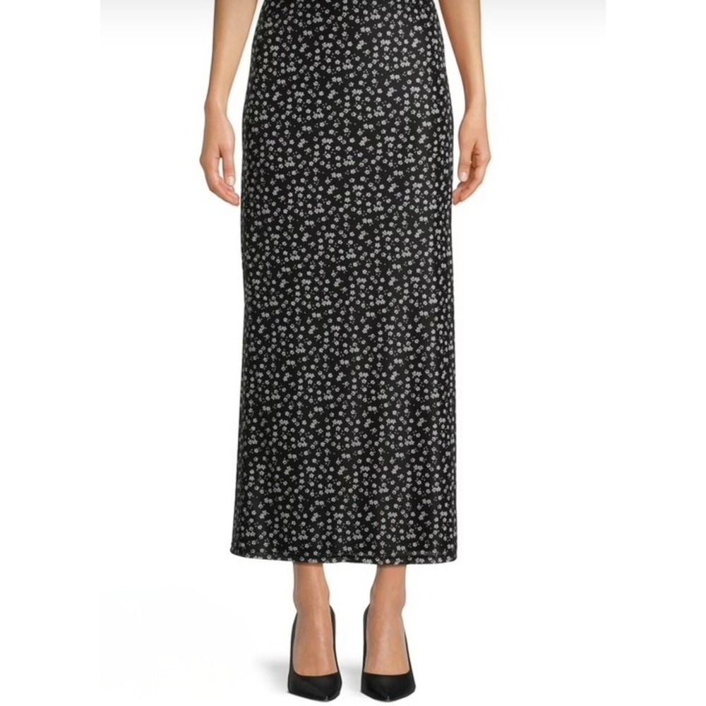 No Boundaries Mesh Skirt Maxi Black White Floral Pull On Straight XL (15-17)